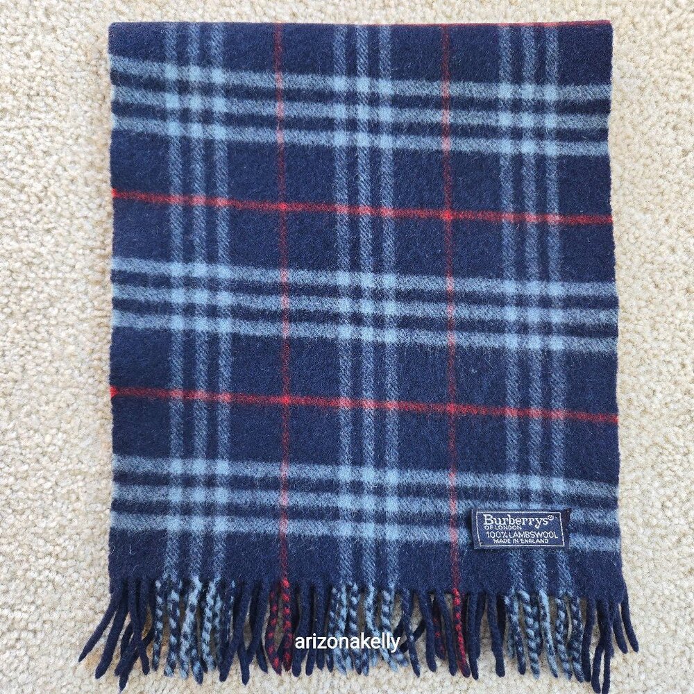 Vintage Burberry Wool Blue Nova Check Plaid Scarf EXCELLENT CONDITION Lambswool